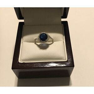 2 Ct. Halo Swirl Blue & White Sapphire Gemstone Ring Sz 8